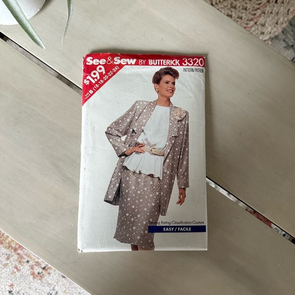 Butterick See & Sew 3320 Jacket, Blouson Top & Tapered Skirt SUIT Size B, 16-24 - Picture 4 of 6